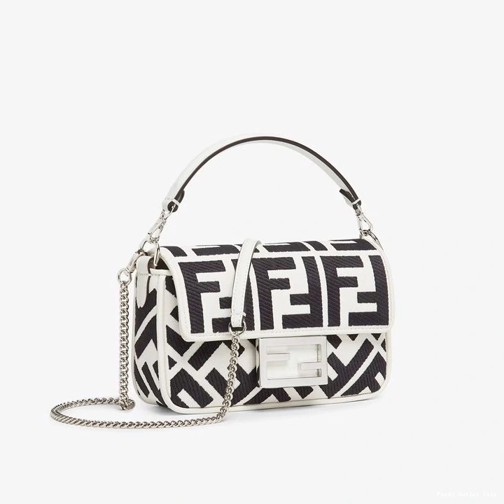 Affordable Canvas In Baguette FF Bag Black Motif Fendi White Mini 0707